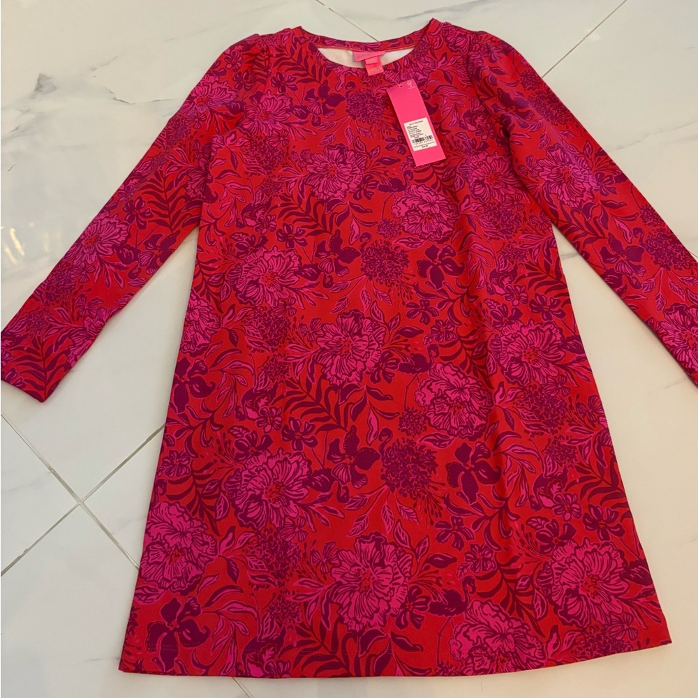 Lilly Pulitzer Girls Size L (8-10) Floral Red & Pink Jansen Dress, NWT